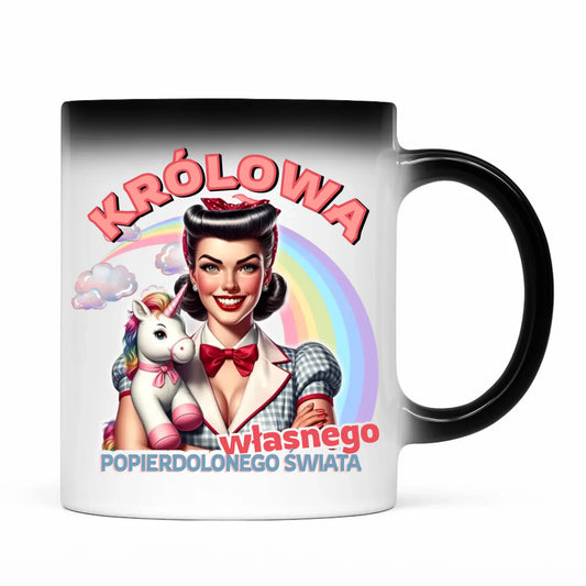 Śmieszny kubek magiczny retro – Królowa własnego popierd*onego świata - bez cenzury DZ08 - StoryCups.pl