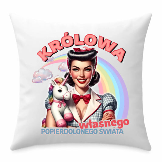 Śmieszna poduszka retro – Królowa własnego popierd*onego świata - bez cenzury DZ08 - StoryCups.pl