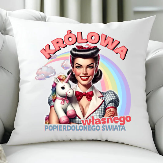 Śmieszna poduszka retro – Królowa własnego popierd*onego świata - bez cenzury DZ08 - StoryCups.pl