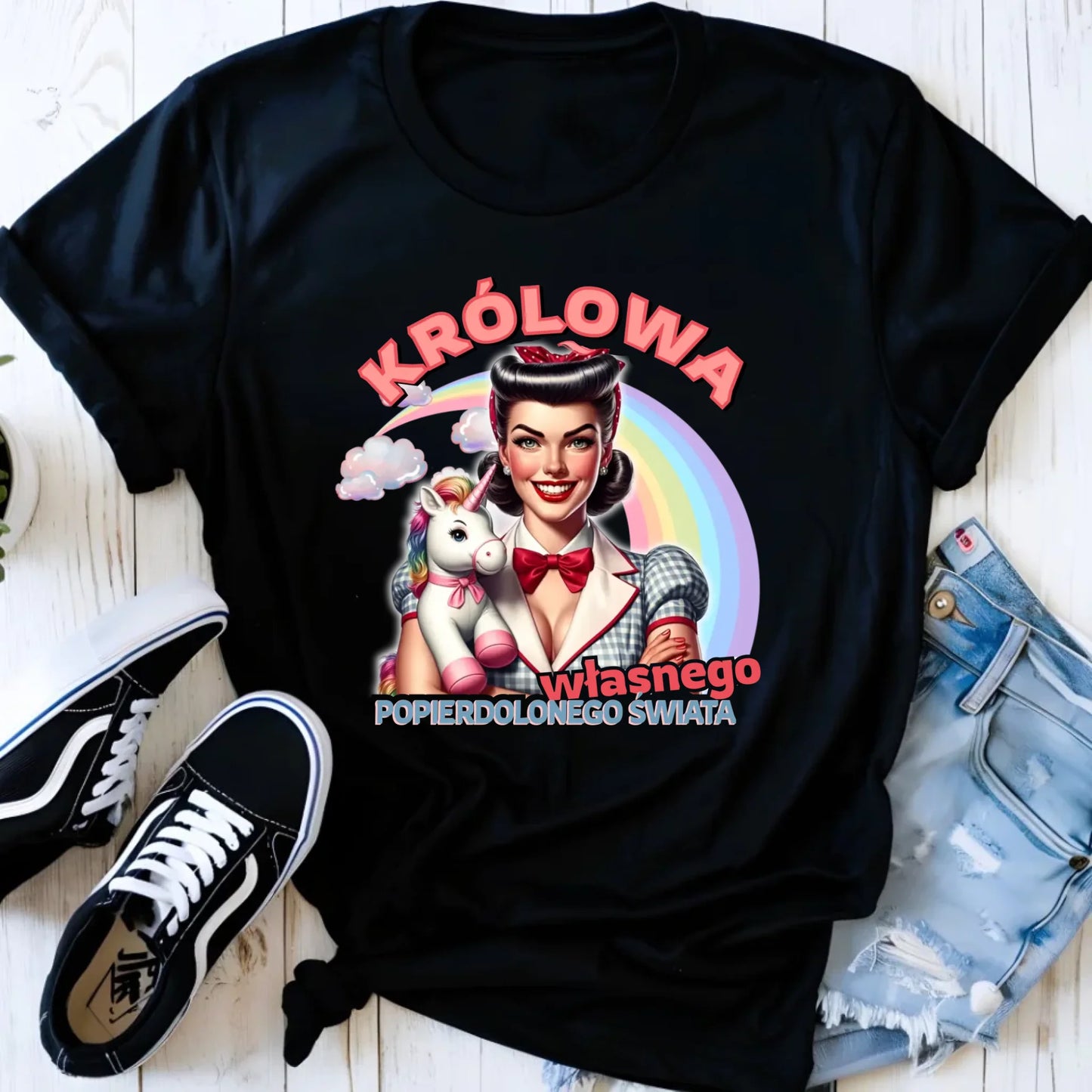 Śmieszna koszulka damska retro – Królowa własnego popierd*onego świata - bez cenzury DZ08 - StoryCups.pl