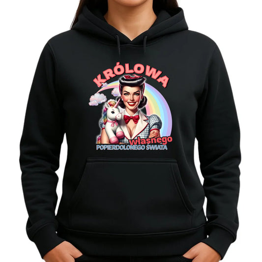 Bluza damska z kapturem retro – Królowa własnego popierd*onego świata - bez cenzury DZ08 - StoryCups.pl