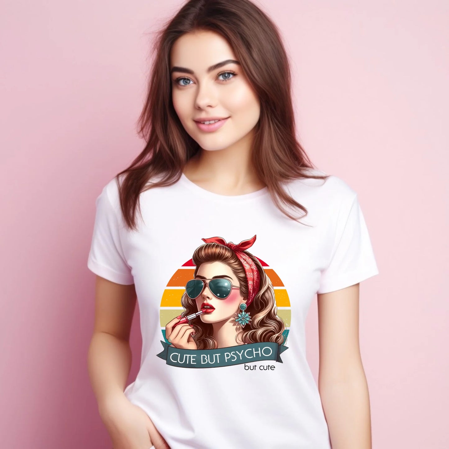 Koszulka damska – Cute but psycho - w stylu retro DZ09 - StoryCups.pl