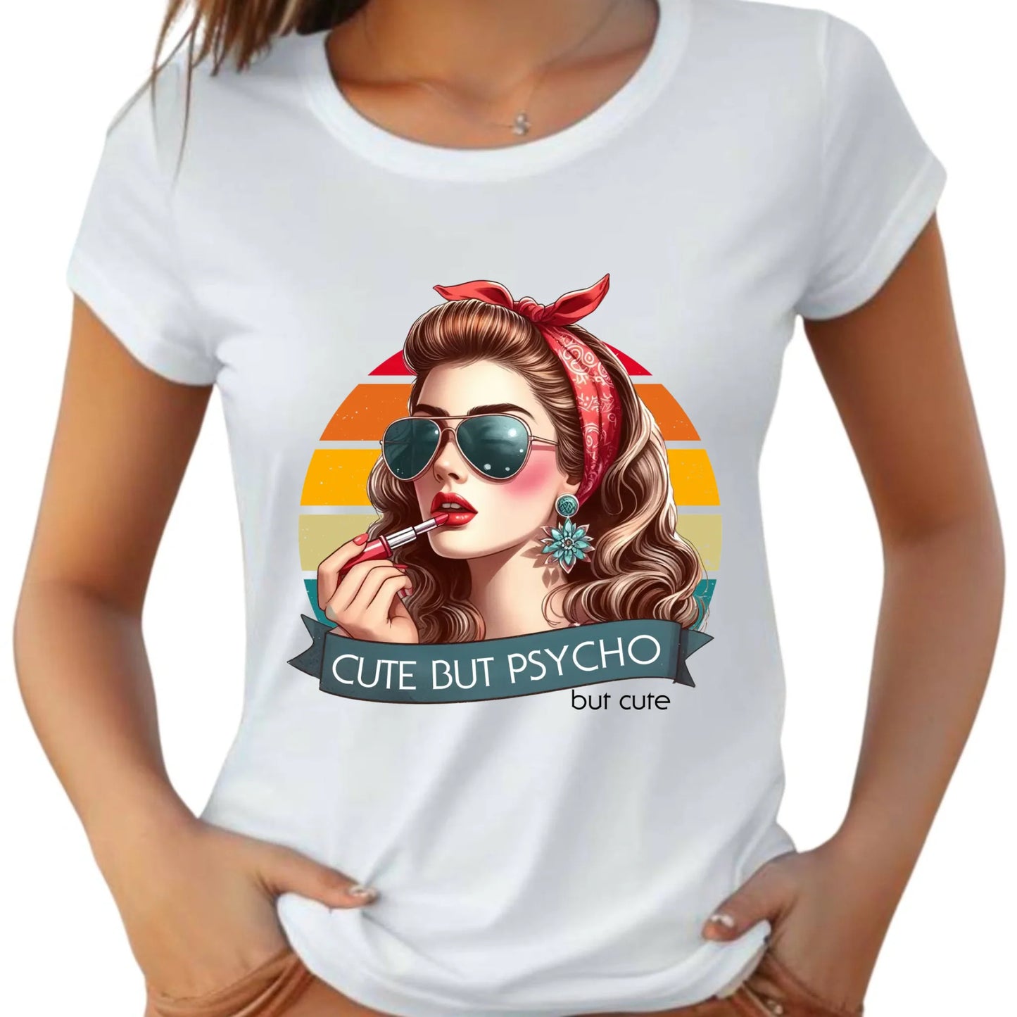 Koszulka damska – Cute but psycho - w stylu retro DZ09 - StoryCups.pl