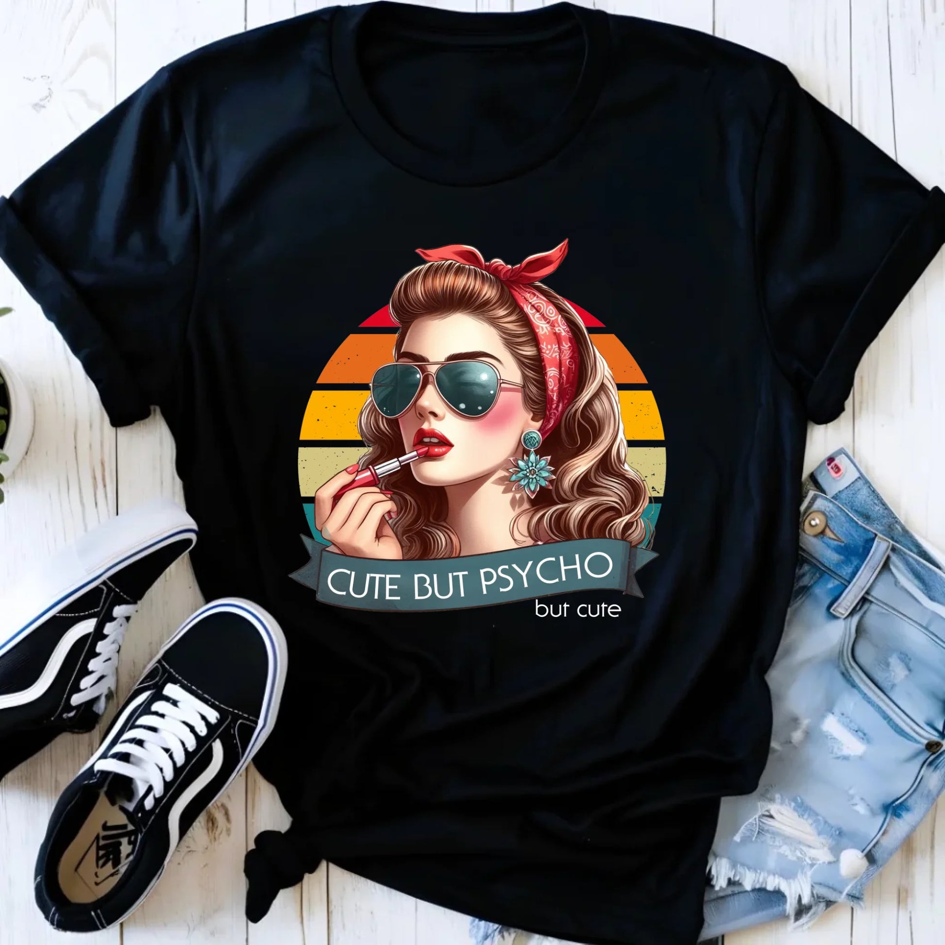 Koszulka damska – Cute but psycho - w stylu retro DZ09 - StoryCups.pl