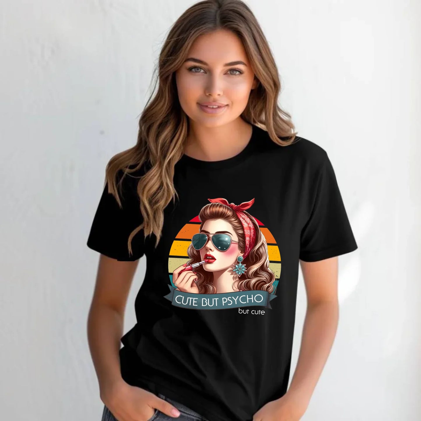 Koszulka damska – Cute but psycho - w stylu retro DZ09 - StoryCups.pl