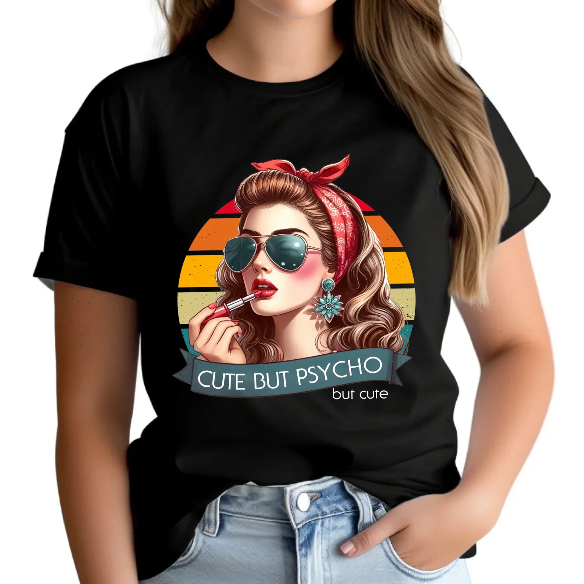 Koszulka damska – Cute but psycho - w stylu retro DZ09 - StoryCups.pl