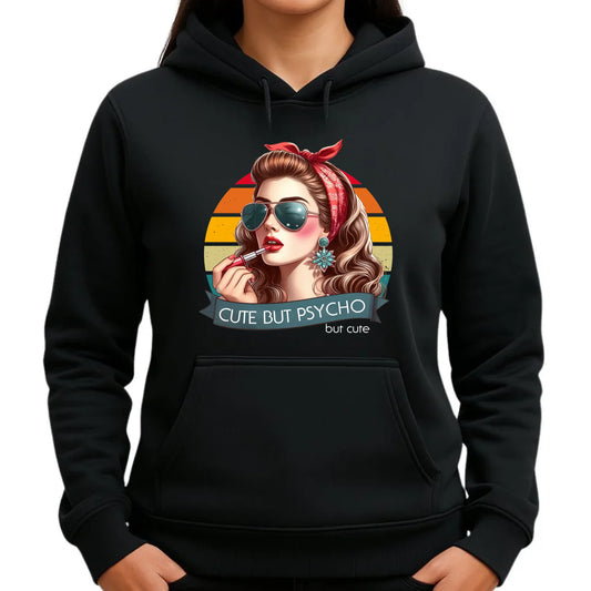 Bluza damska z kapturem – Cute but psycho - w stylu retro DZ09 - StoryCups.pl
