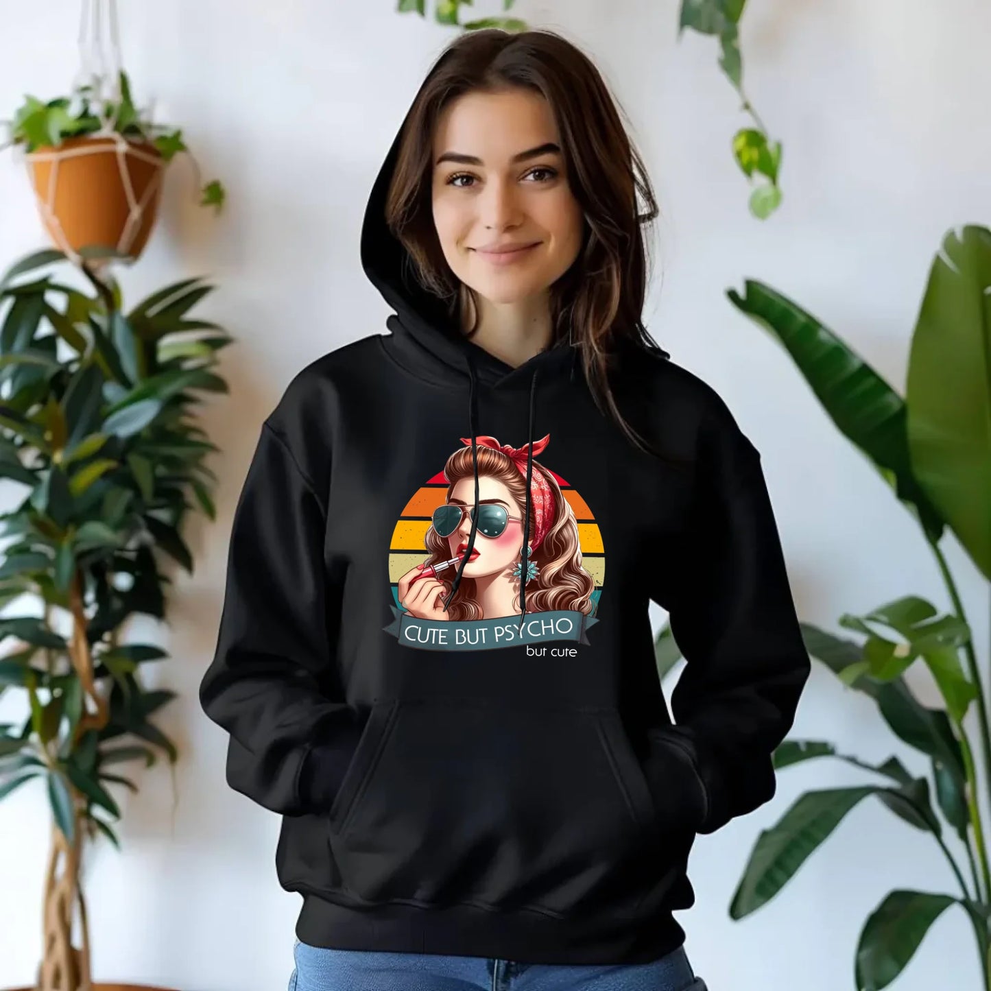 Bluza damska z kapturem – Cute but psycho - w stylu retro DZ09 - StoryCups.pl