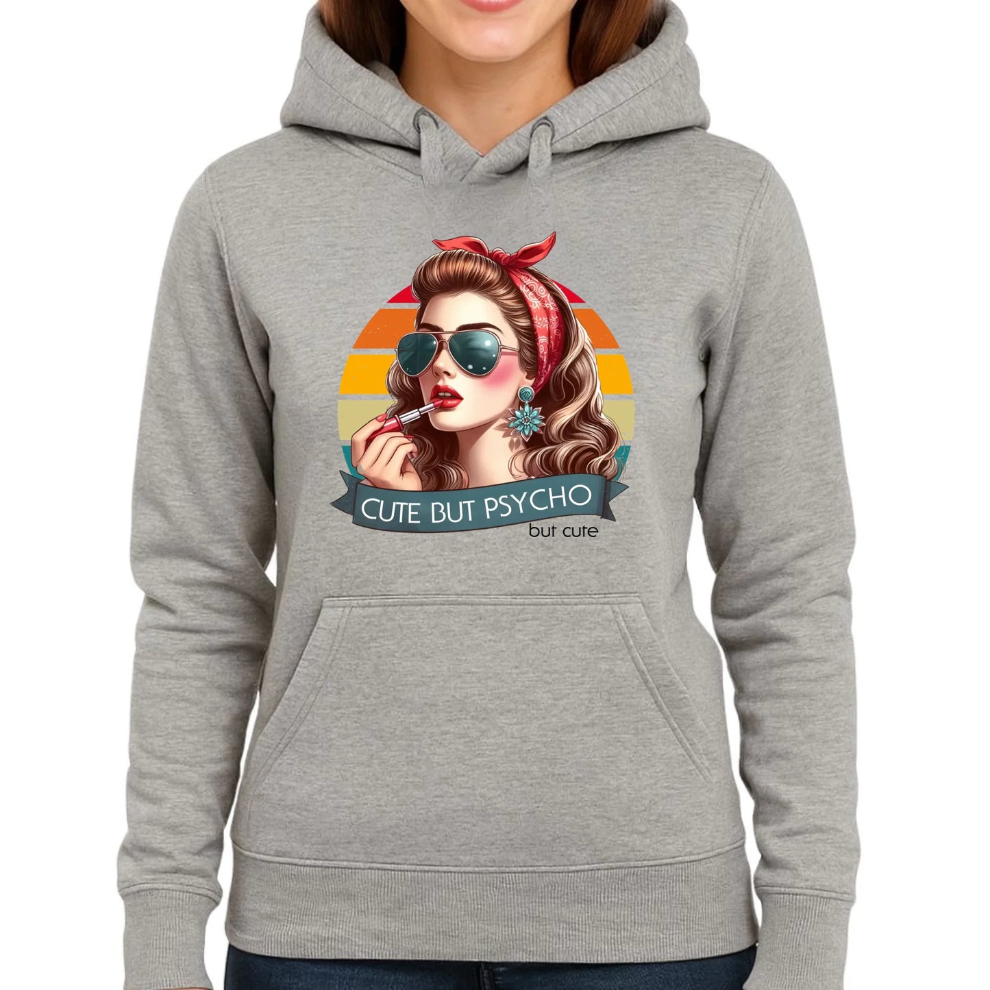 Bluza damska z kapturem – Cute but psycho - w stylu retro DZ09 - StoryCups.pl