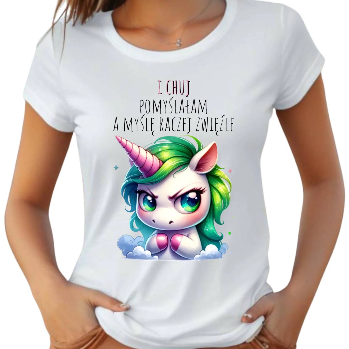 Koszulka damska z jednorożcem – I ch*j pomyślałam – bez cenzury DZ12 - StoryCups.pl