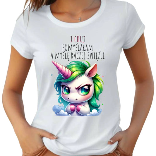 Koszulka damska z jednorożcem – I ch*j pomyślałam – bez cenzury DZ12 - StoryCups.pl
