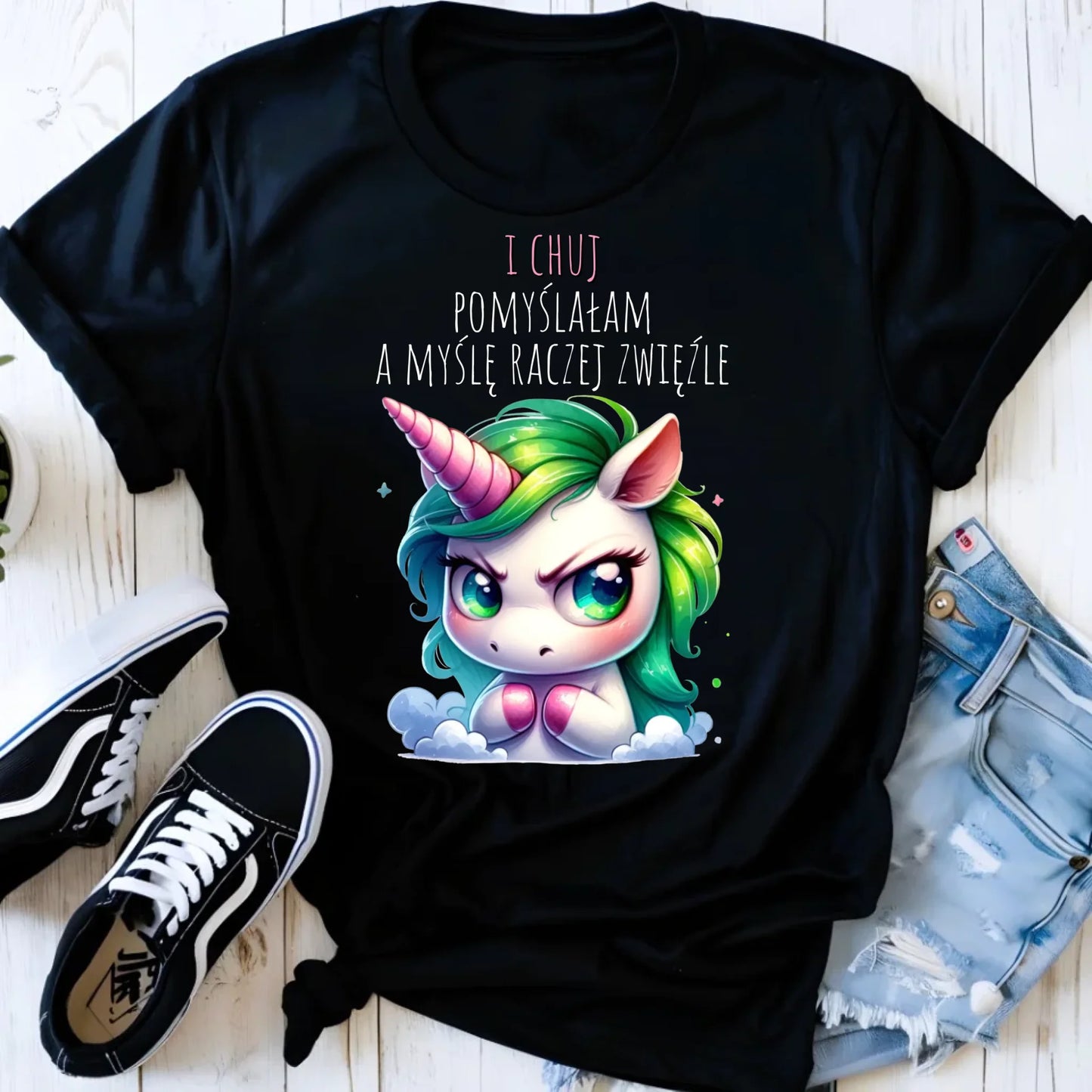 Koszulka damska z jednorożcem – I ch*j pomyślałam – bez cenzury DZ12 - StoryCups.pl
