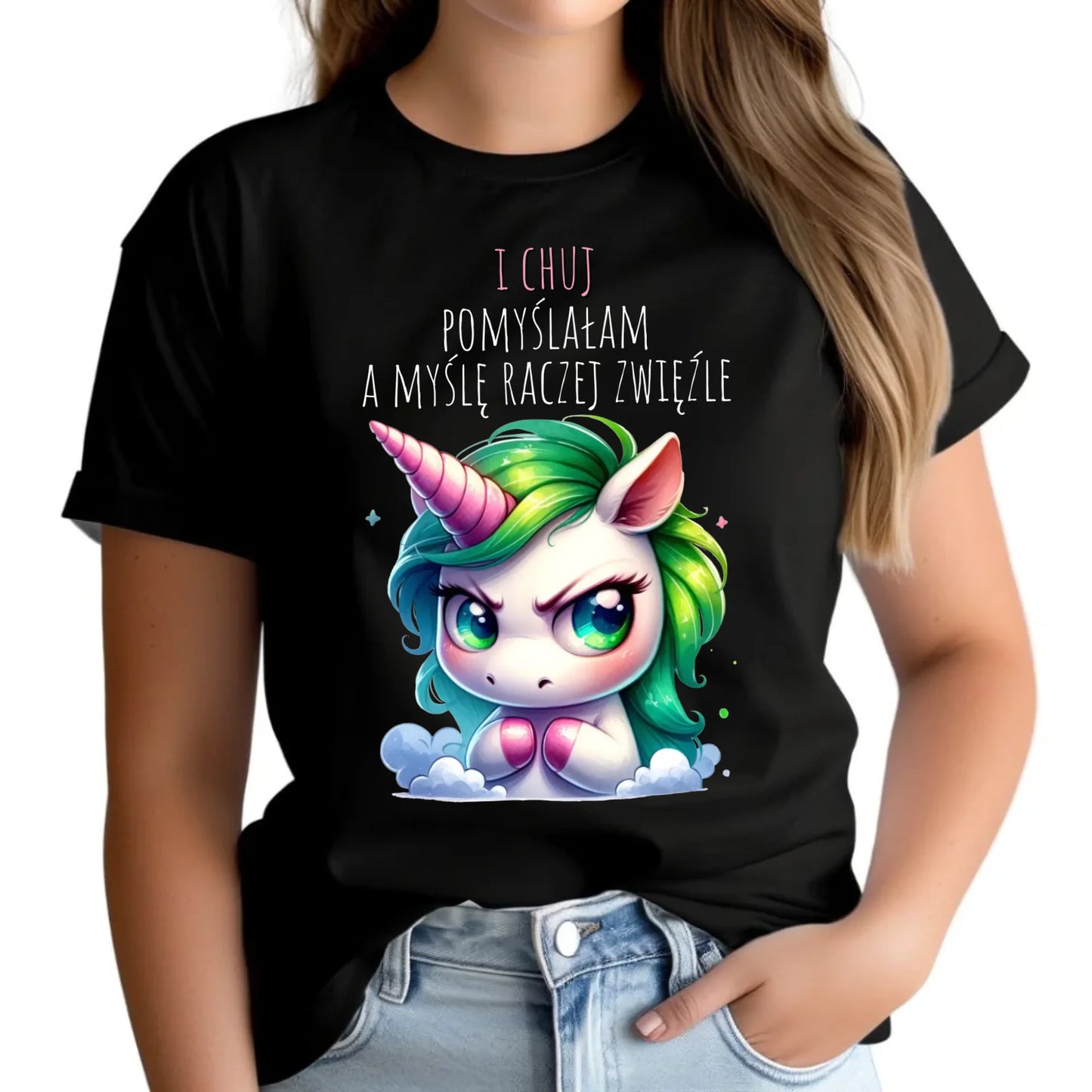 Koszulka damska z jednorożcem – I ch*j pomyślałam – bez cenzury DZ12 - StoryCups.pl