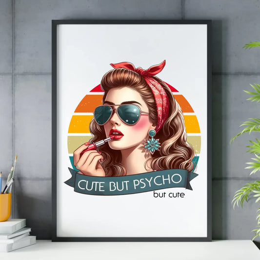 Plakat w ramie – Cute but psycho - w stylu retro DZ09 - StoryCups.pl