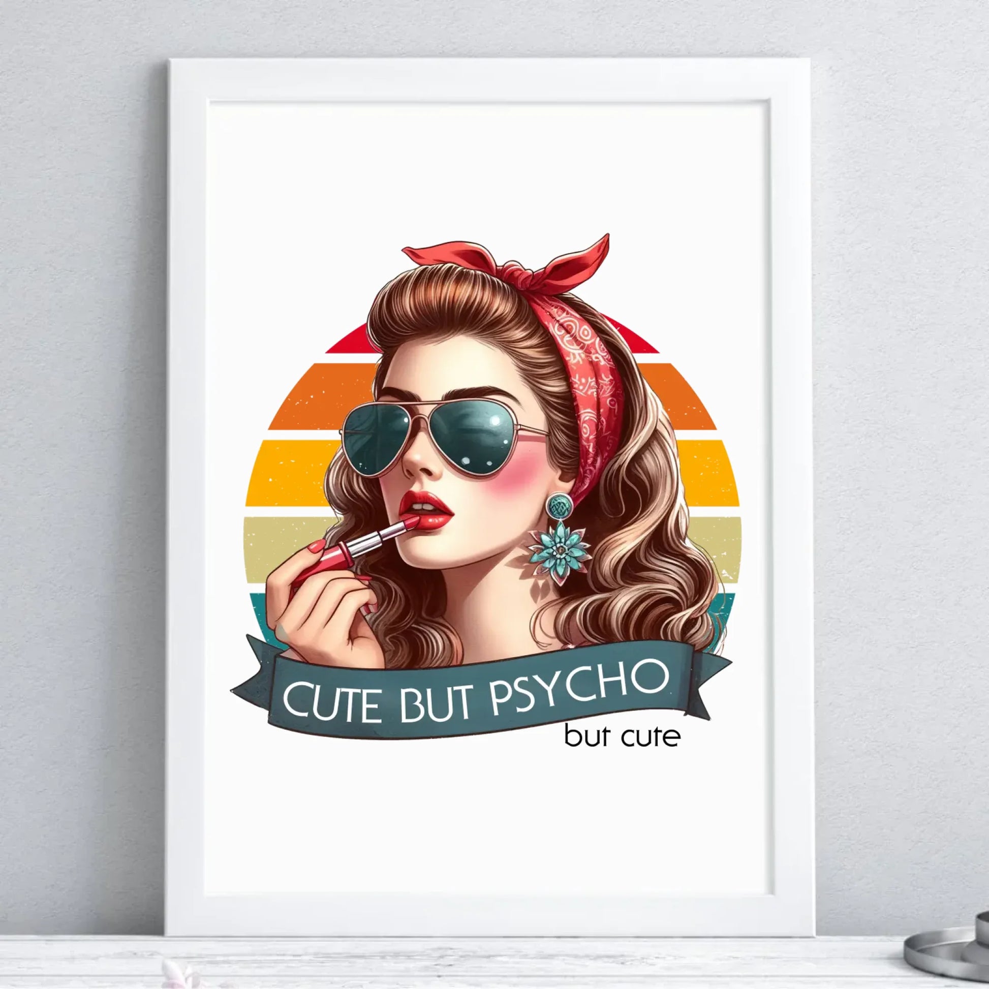 Plakat w ramie – Cute but psycho - w stylu retro DZ09 - StoryCups.pl