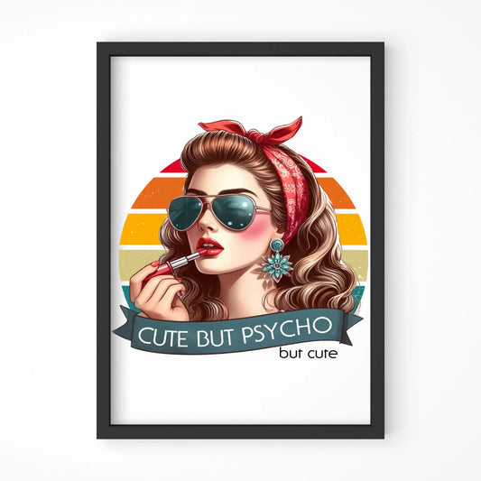 Plakat w ramie – Cute but psycho - w stylu retro DZ09 - StoryCups.pl