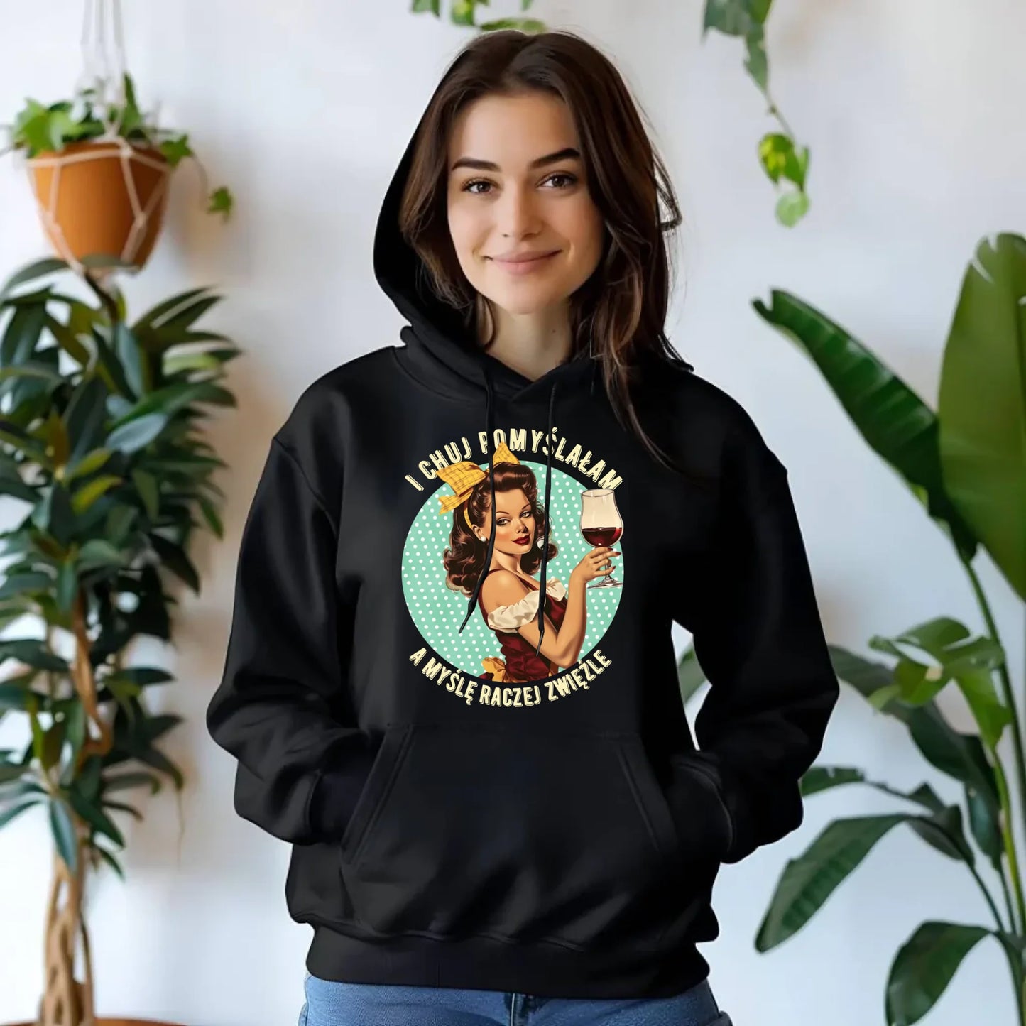 Bluza damska z kapturem retro - I ch*j pomyślałam, a myślę raczej zwięźle - bez cenzury DZ13 - StoryCups.pl