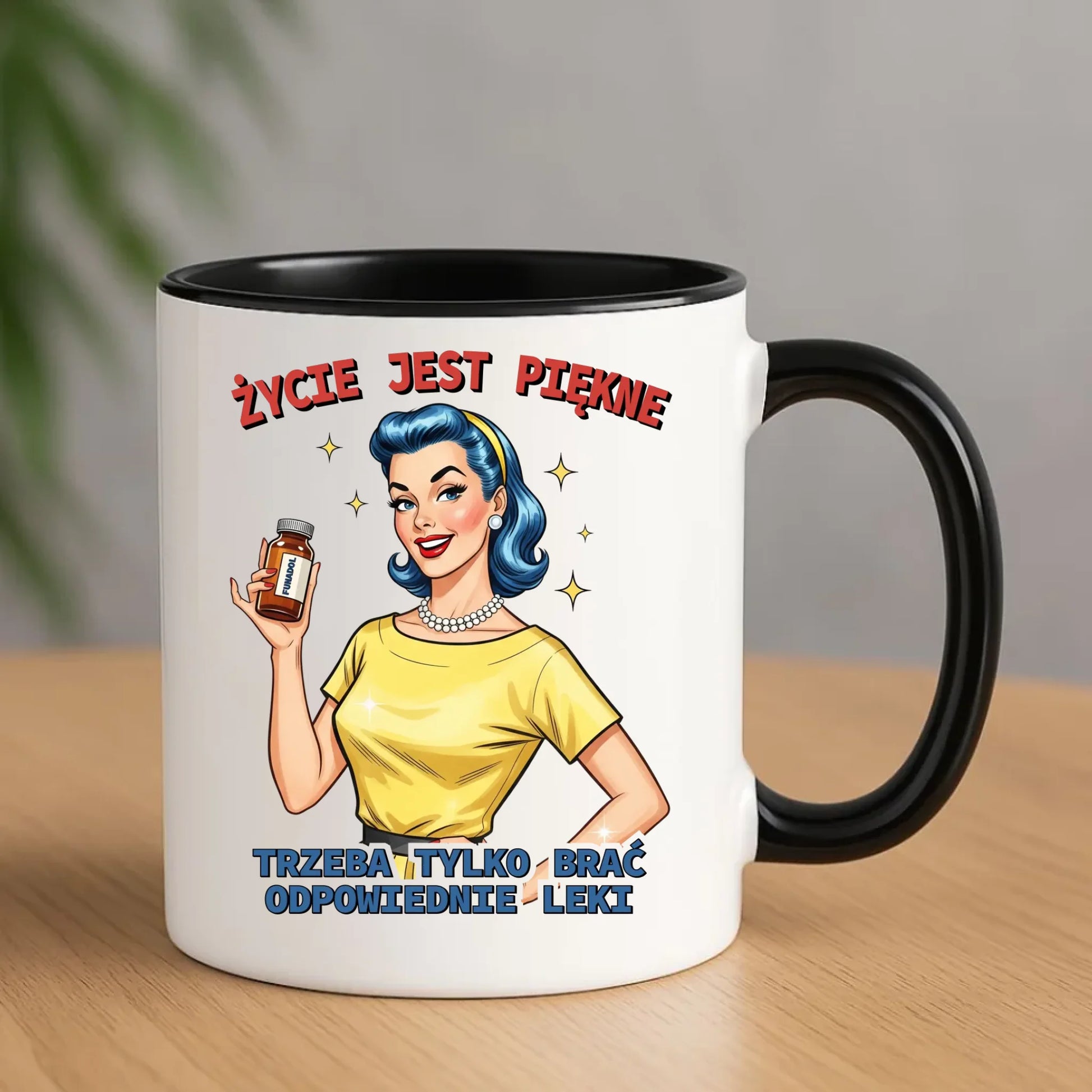 Śmieszny kubek retro - Życie jest piękne, trzeba brać odpowiednie leki DZ14 - StoryCups.pl
