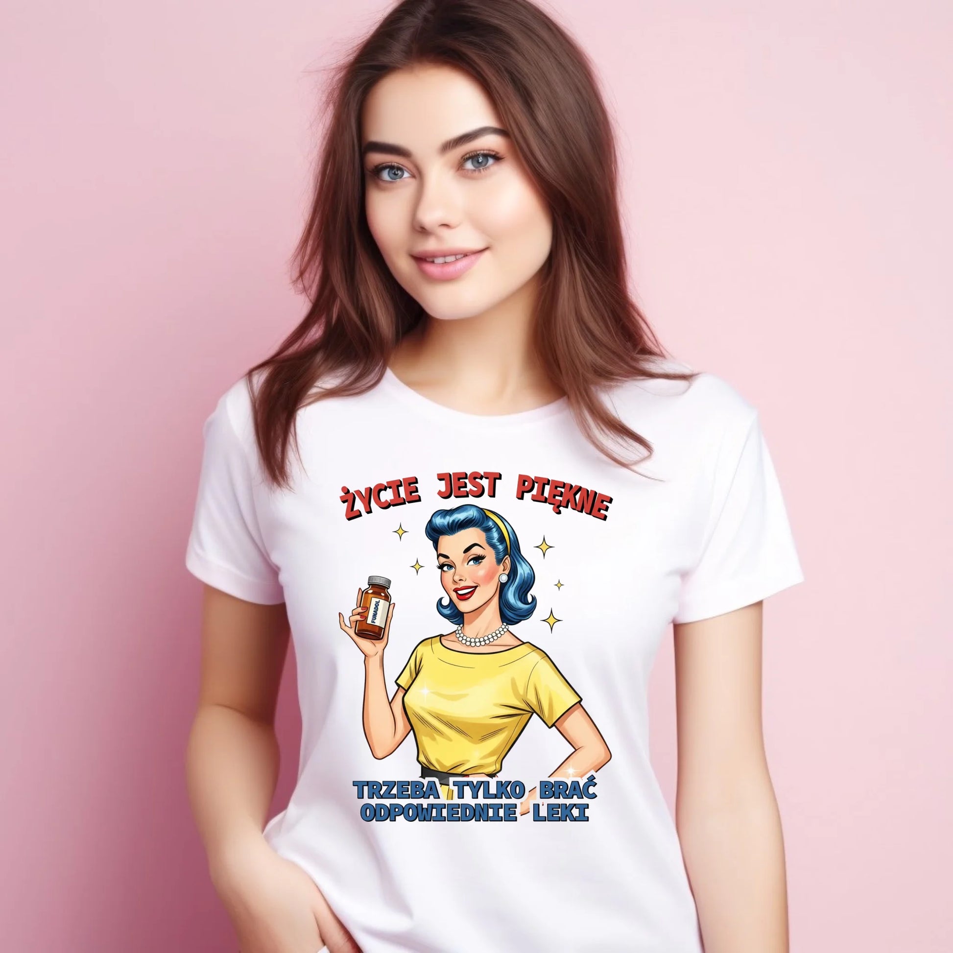 Koszulka damska retro - Życie jest piękne, trzeba brać odpowiednie leki DZ14 - StoryCups.pl