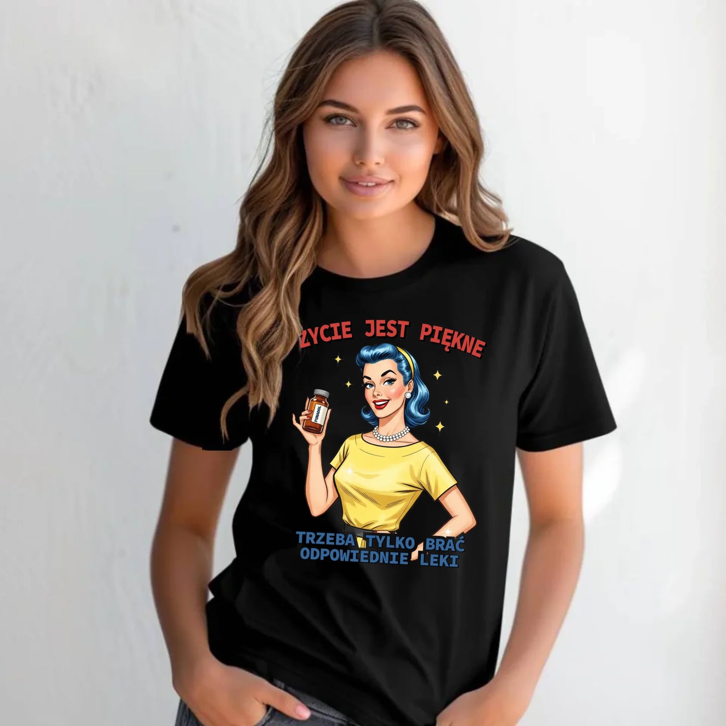 Koszulka damska retro - Życie jest piękne, trzeba brać odpowiednie leki DZ14 - StoryCups.pl