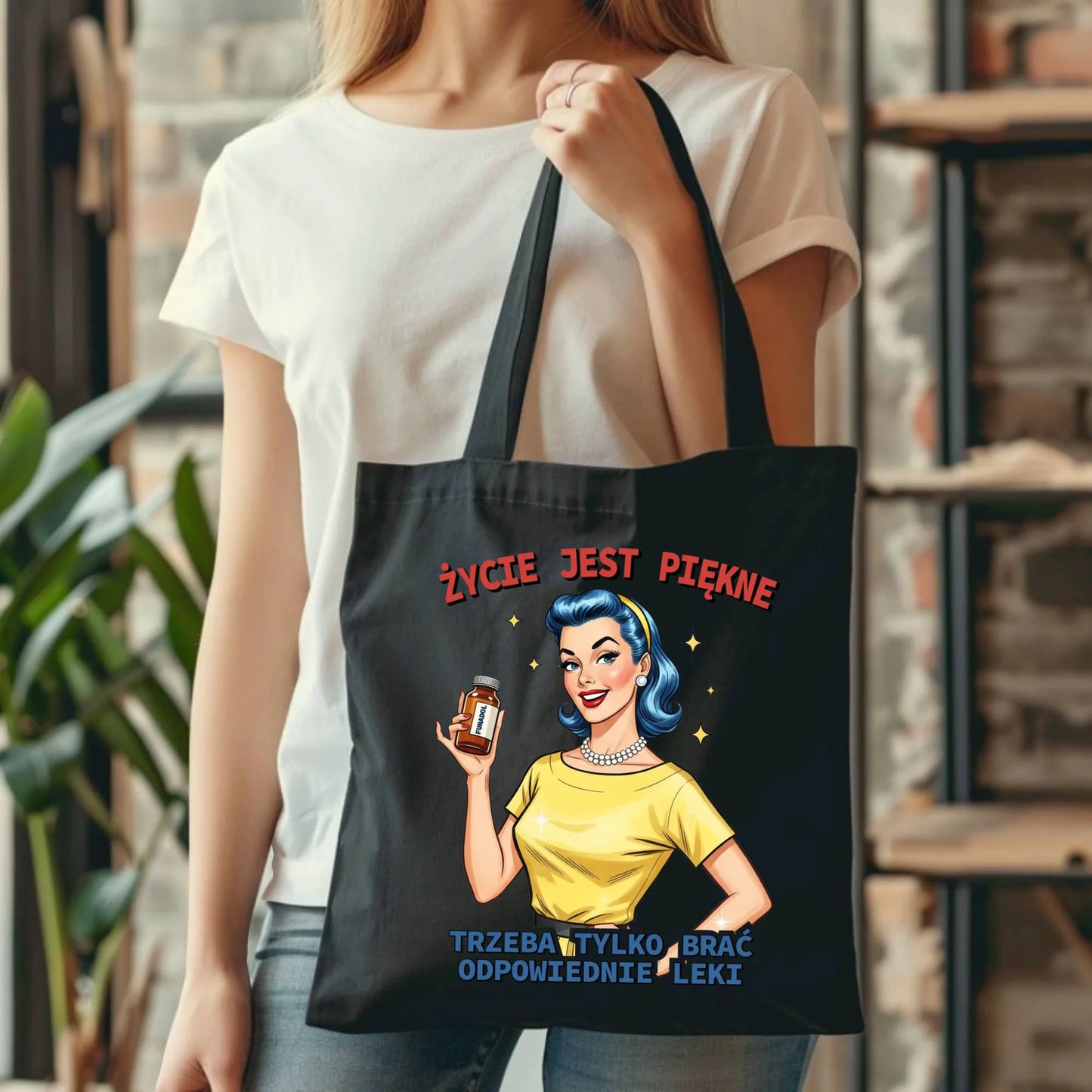 Torba retro - Życie jest piękne, trzeba brać odpowiednie leki DZ14 - StoryCups.pl