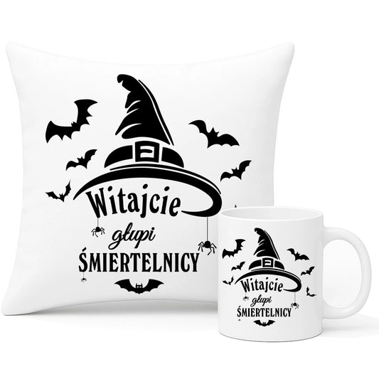 Zestaw poduszka i kubek na Halloween - Witajcie głupi śmiertelnicy HL23