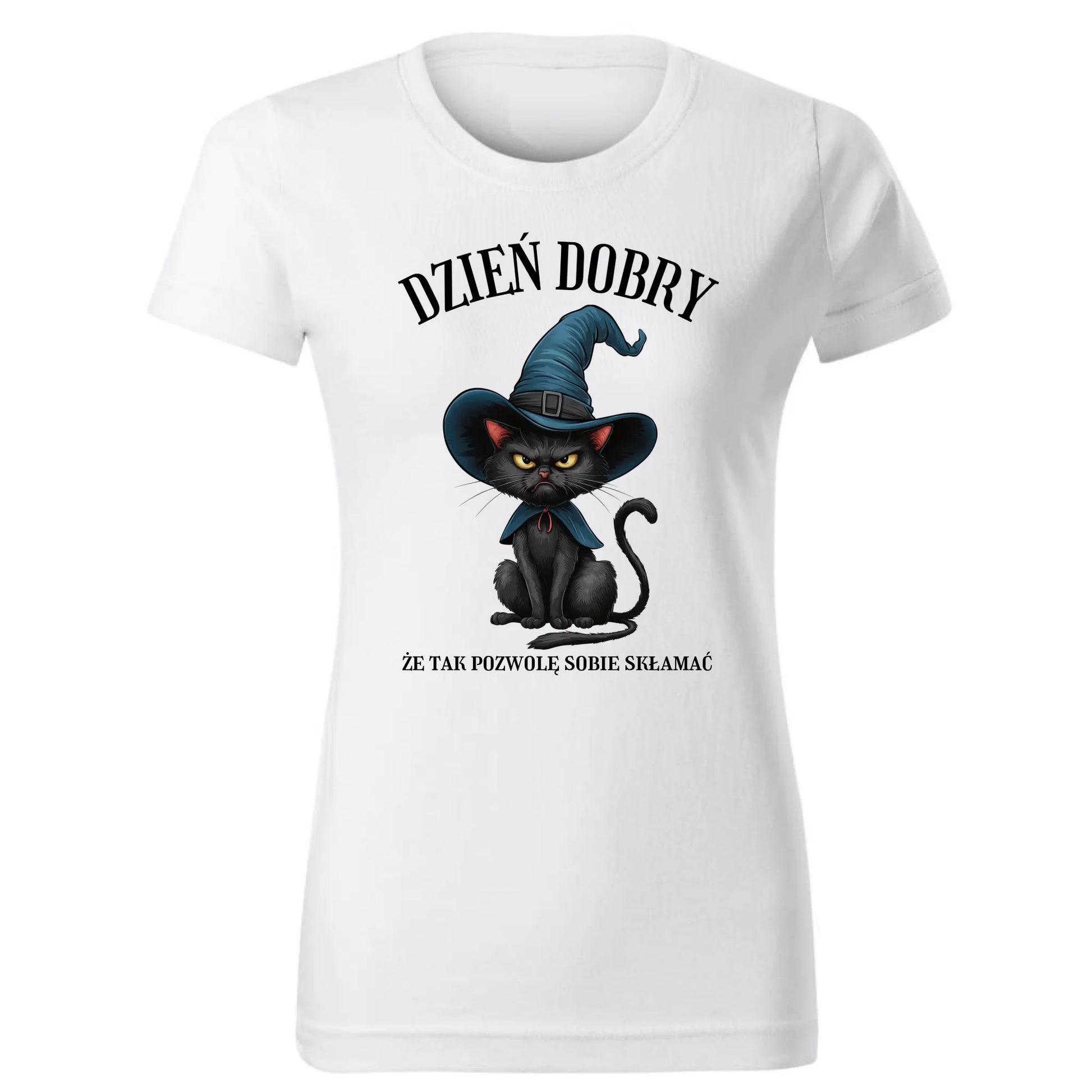 Koszulka damska na Halloween - Kot Czarownicy - Dzień dobry, że tak skłamię HL27 - StoryCups.pl