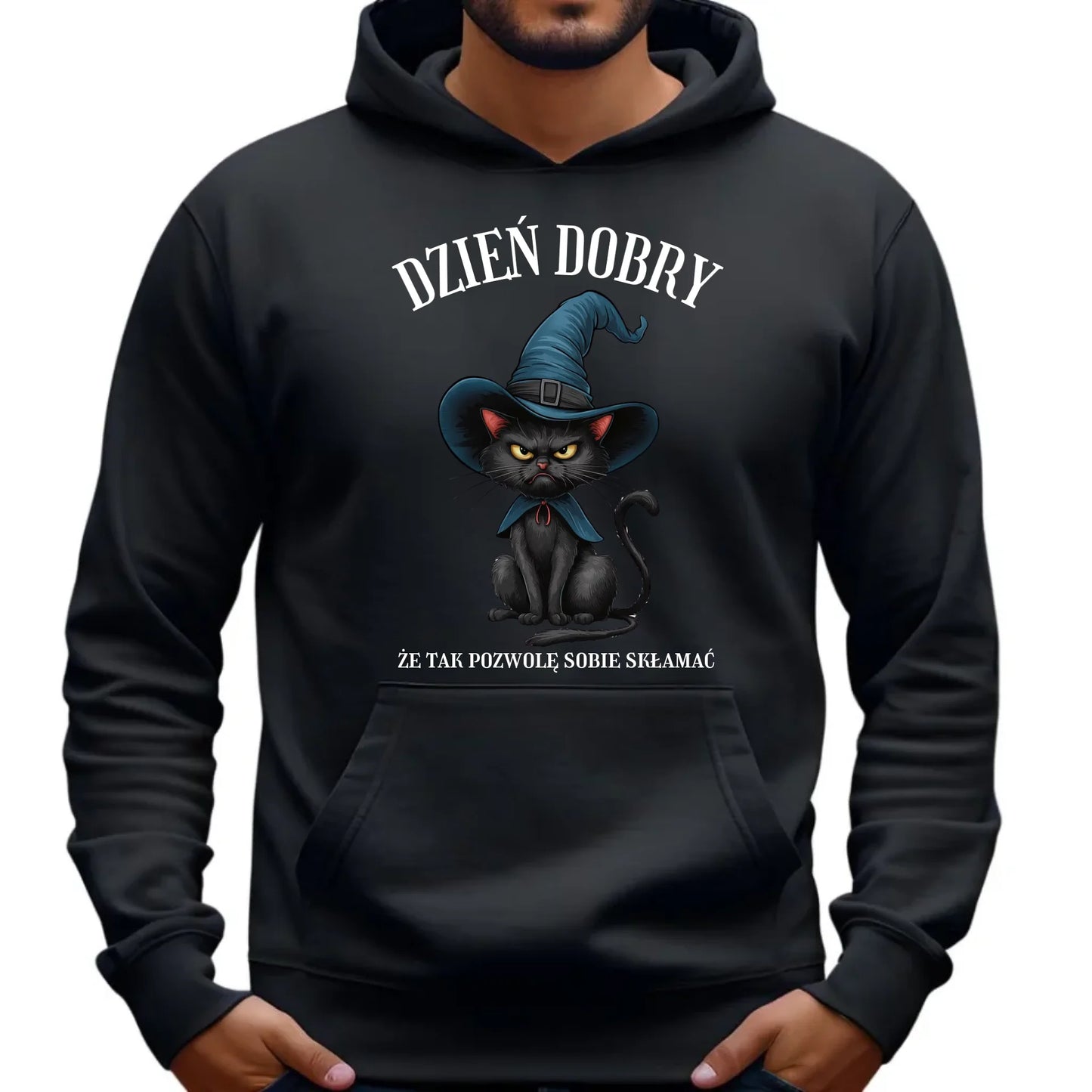 Bluza męska z kapturem halloweenowa - Dzień dobry, że tak pozwolę sobie skłamać HL27 - StoryCups.pl