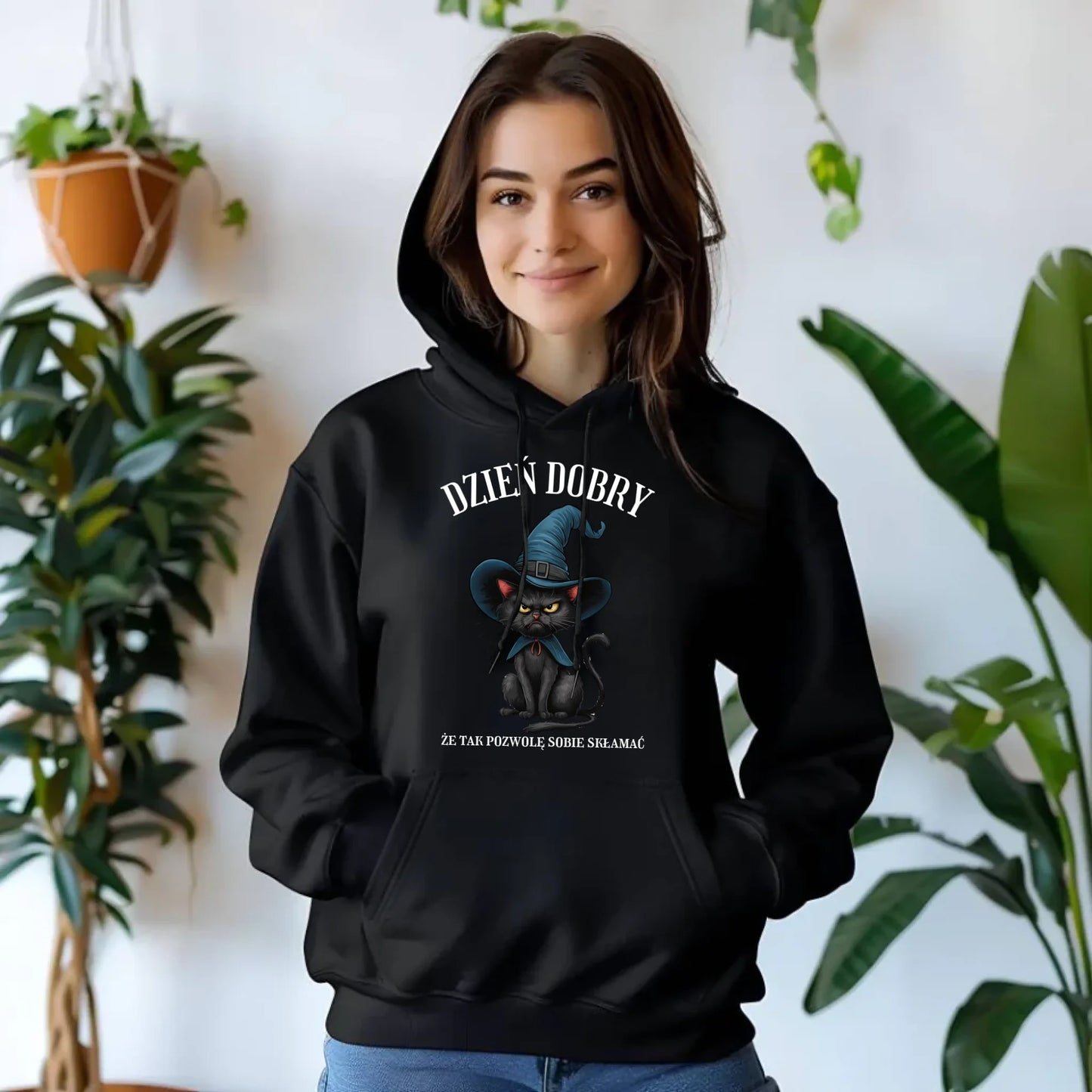 Bluza damska z kapturem halloweenowa - Dzień dobry, że tak pozwolę sobie skłamać HL27
