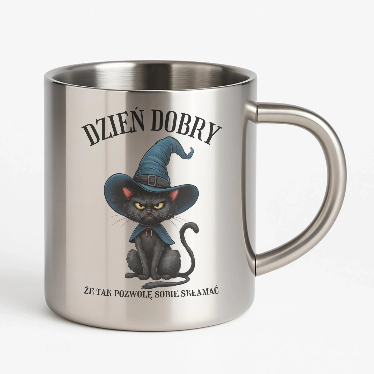 Kubek metalowy halloweenowy - Dzień dobry, że tak pozwolę sobie skłamać HL27 - StoryCups.pl