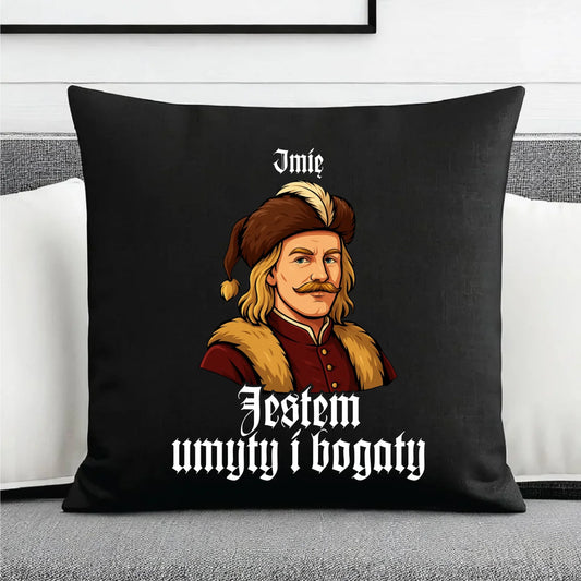 Poduszka dekoracyjna - Jestem umyty i bogaty - dla fanów serialu 1670 - personalizowana H60 - StoryCups.pl