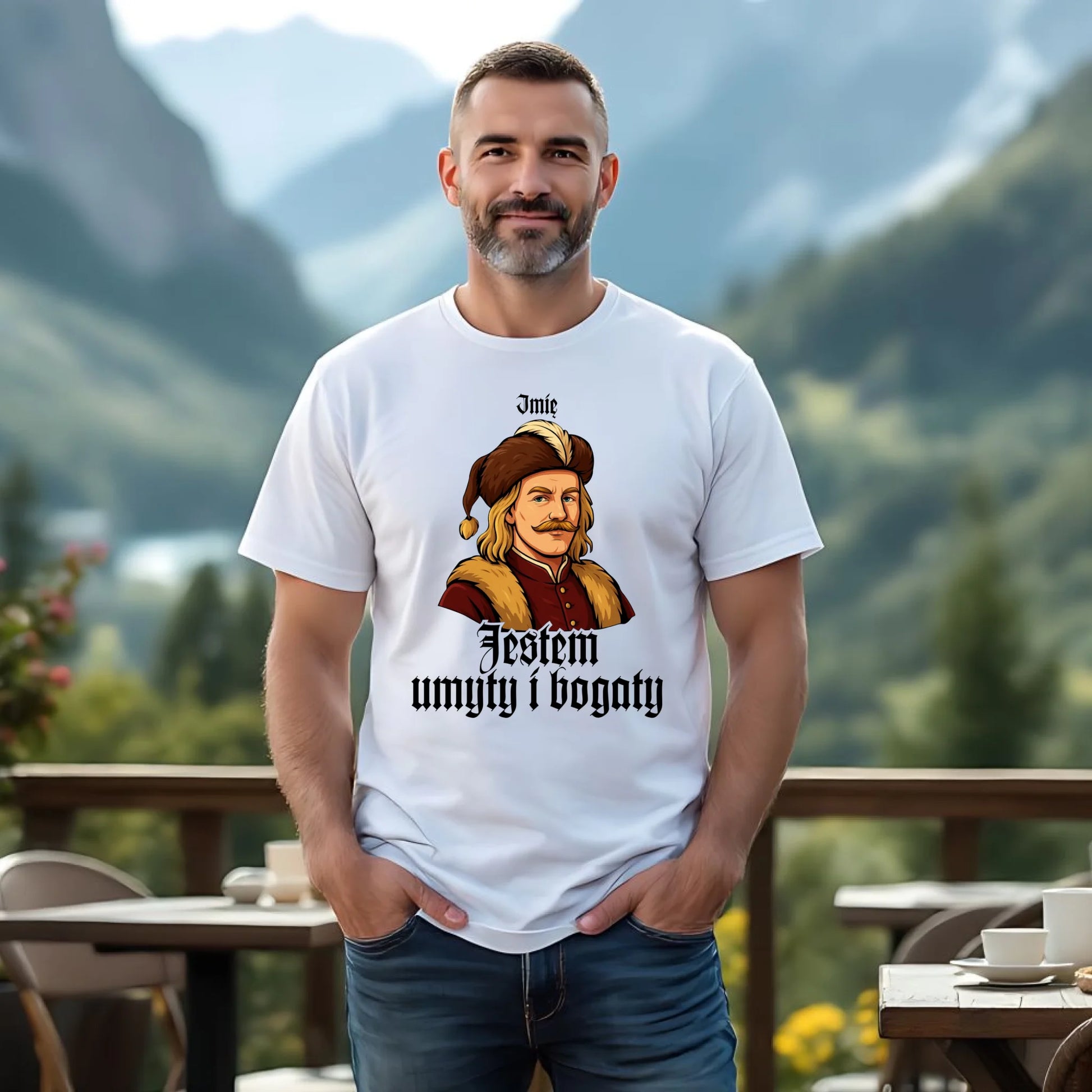 Koszulka męska - Jestem umyty i bogaty - dla fanów serialu 1670 - personalizowana H60 - StoryCups.pl