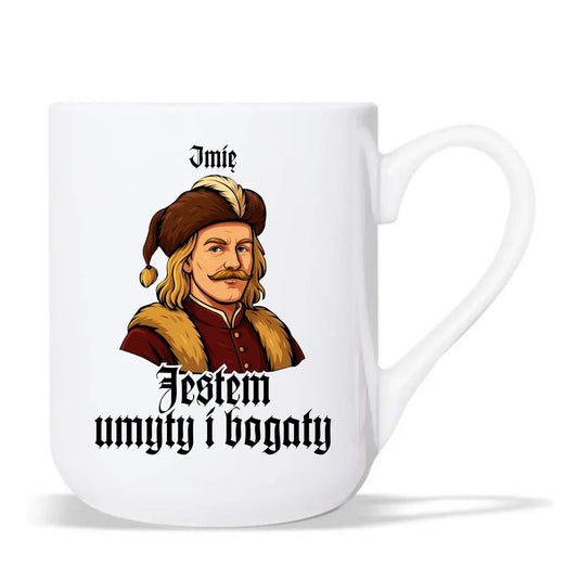 Kubek elegant - Jestem umyty i bogaty - dla fanów serialu 1670 - personalizowany H60 - StoryCups.pl
