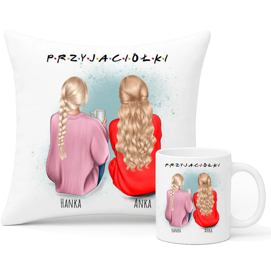 Zestaw poduszka i kubek - prezent dla przyjaciółki - personalizowane postacie 2-4 osoby PR02 - StoryCups.pl