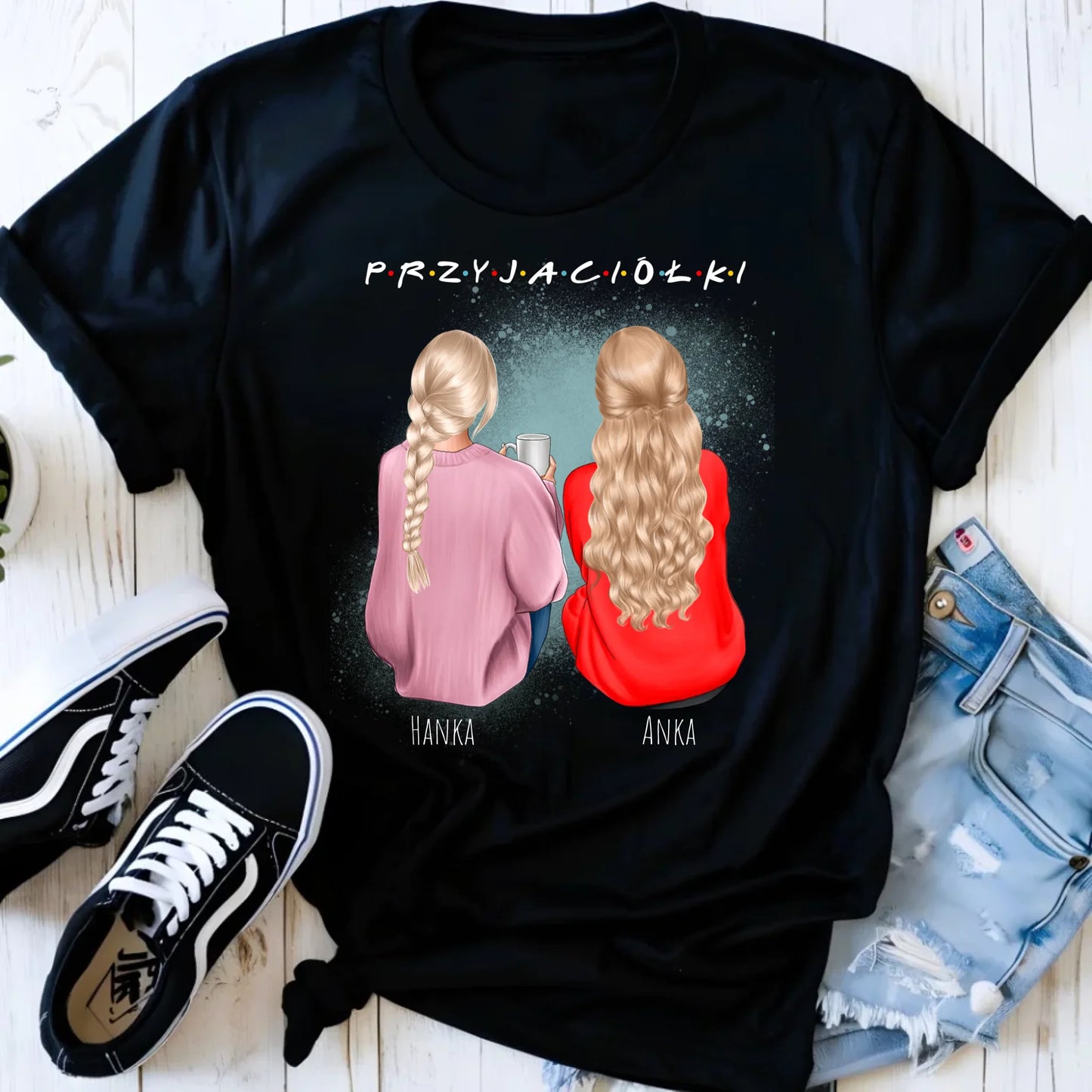 Koszulka damska - prezent dla przyjaciółki - personalizowane postacie 2-4 osoby PR02 - StoryCups.pl