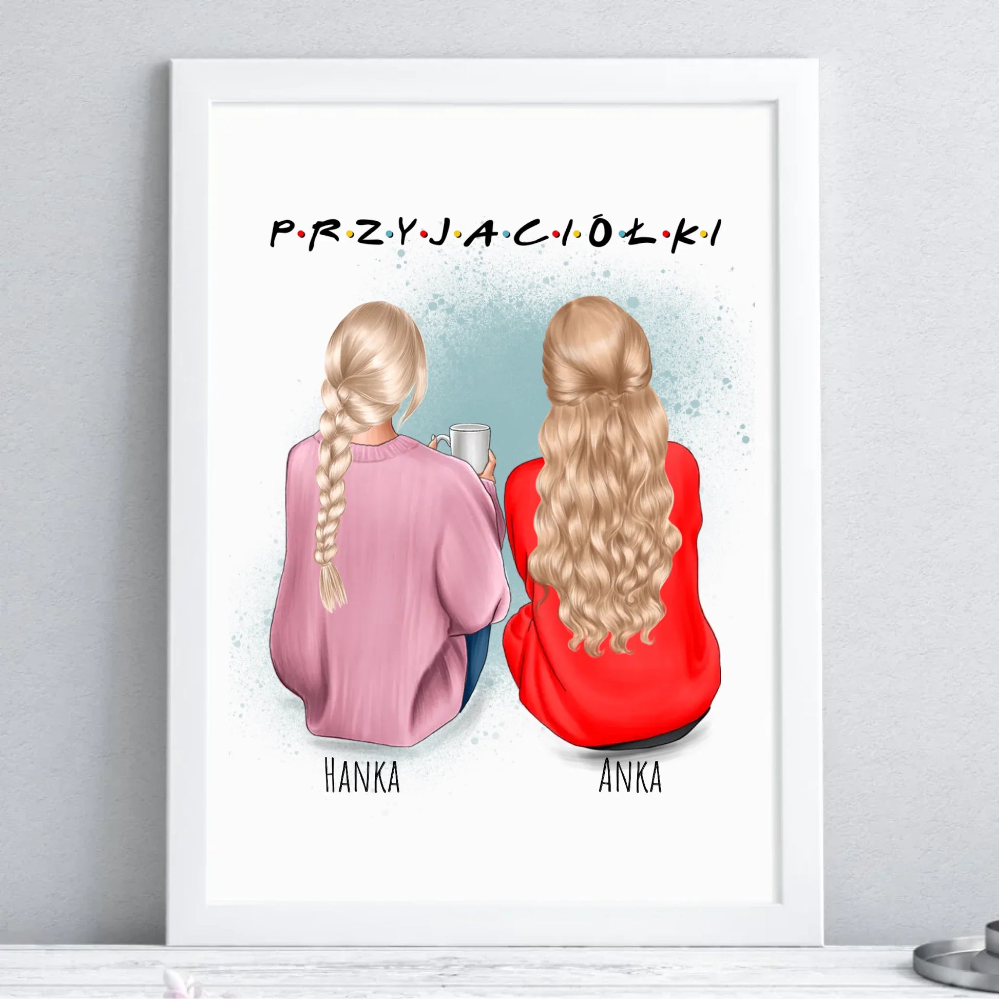 Plakat w ramie - prezent dla przyjaciółki - personalizowane postacie 2-4 osoby PR02 - StoryCups.pl