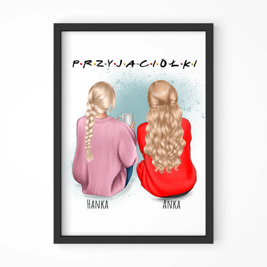 Plakat w ramie - prezent dla przyjaciółki - personalizowane postacie 2-4 osoby PR02 - StoryCups.pl