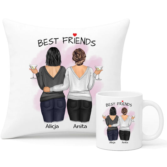 Zestaw poduszka i kubek - prezent dla przyjaciółki - Best Friends - personalizowane postacie 2-4 osoby PR03 - StoryCups.pl