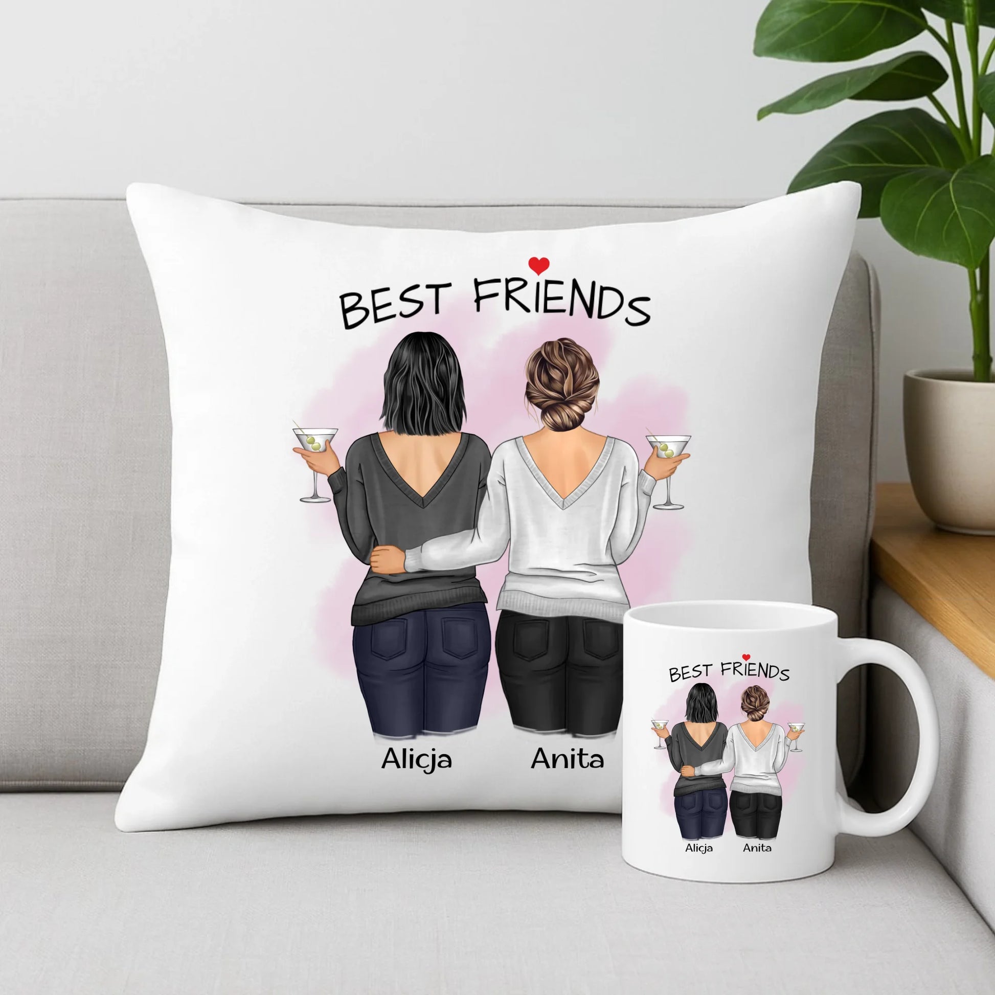 Zestaw poduszka i kubek - prezent dla przyjaciółki - Best Friends - personalizowane postacie 2-4 osoby PR03 - StoryCups.pl