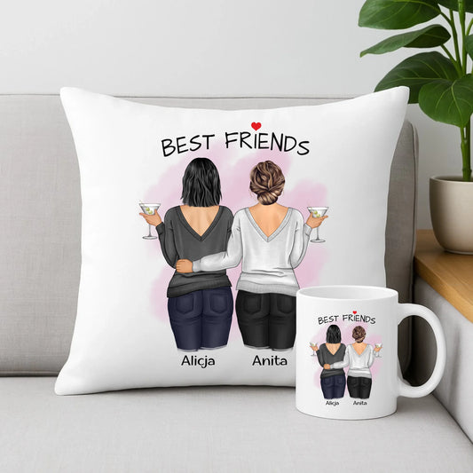 Zestaw poduszka i kubek - prezent dla przyjaciółki - Best Friends - personalizowane postacie 2-4 osoby PR03 - StoryCups.pl