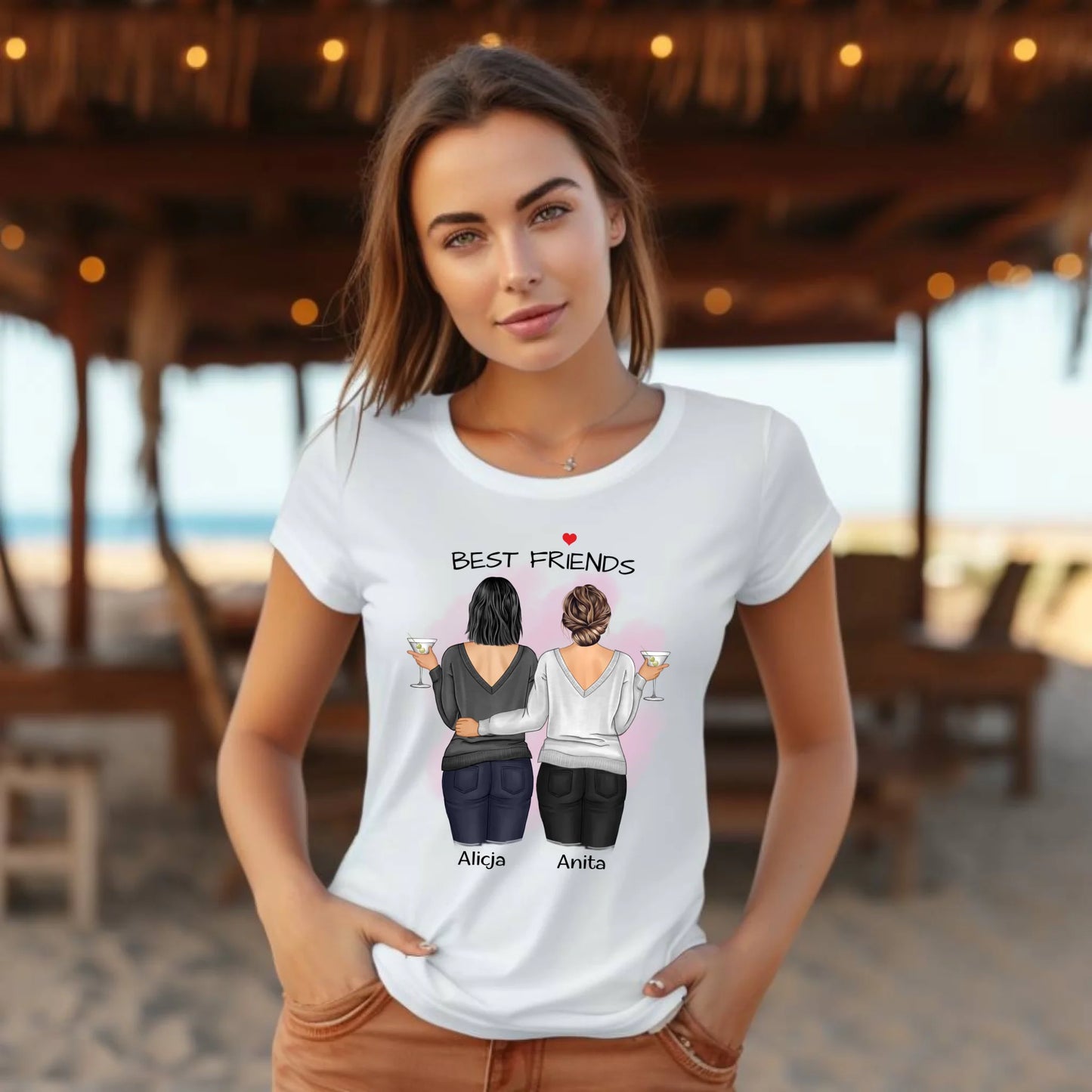 Koszulka damska - prezent dla przyjaciółki - Best Friends - personalizowane postacie 2-4 osoby PR03 - StoryCups.pl
