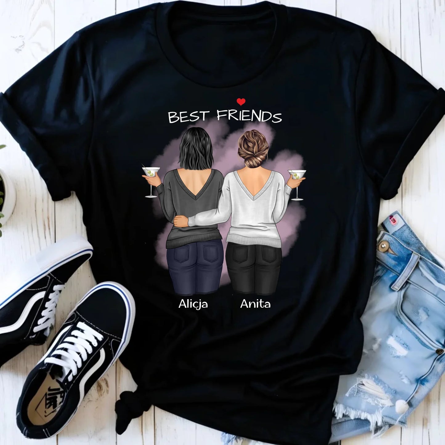 Koszulka damska - prezent dla przyjaciółki - Best Friends - personalizowane postacie 2-4 osoby PR03 - StoryCups.pl