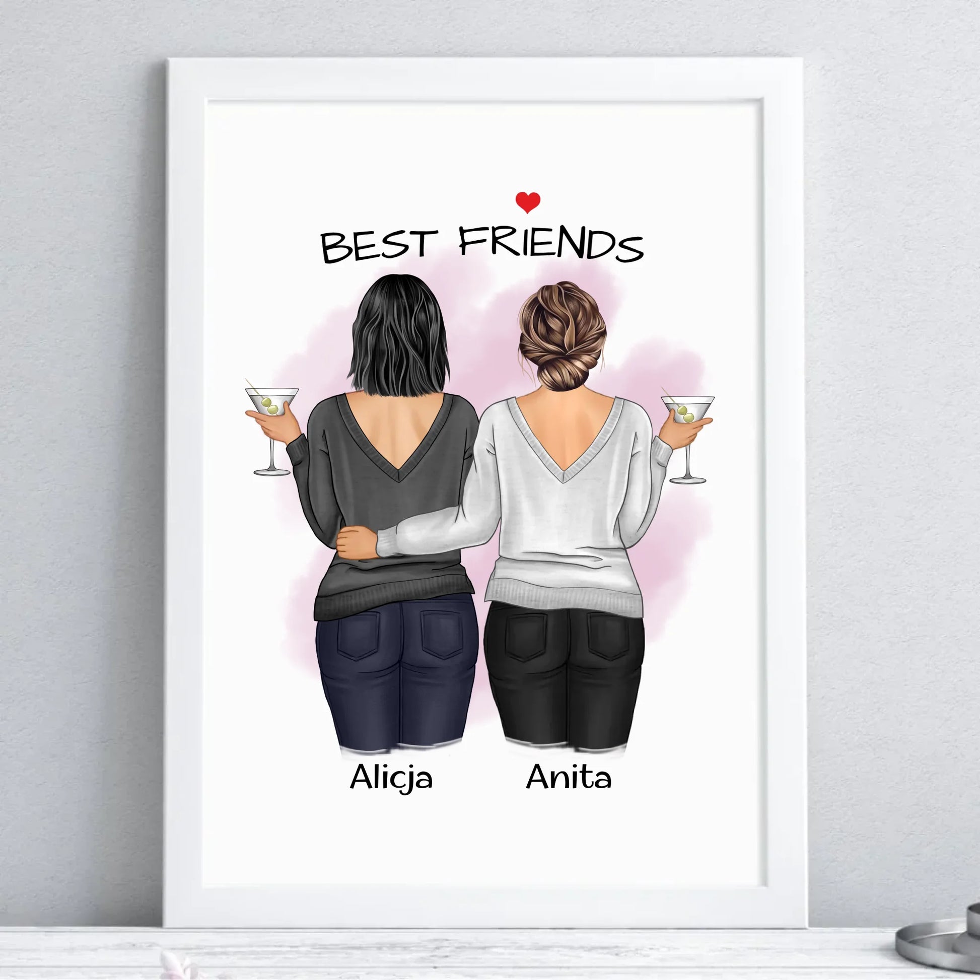 Plakat w ramie - prezent dla przyjaciółki - Best Friends - personalizowane postacie 2-4 osoby PR03 - StoryCups.pl