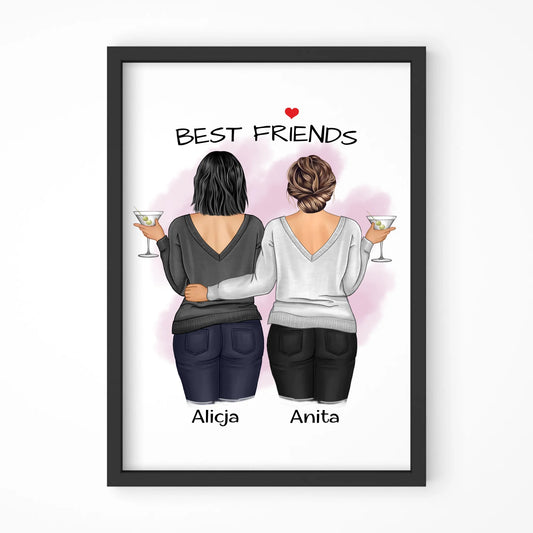 Plakat w ramie - prezent dla przyjaciółki - Best Friends - personalizowane postacie 2-4 osoby PR03 - StoryCups.pl