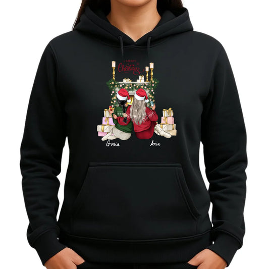 Bluza damska z kapturem świąteczna - prezent dla przyjaciółki - personalizowane postacie 2-4 osoby PR04 - StoryCups.pl