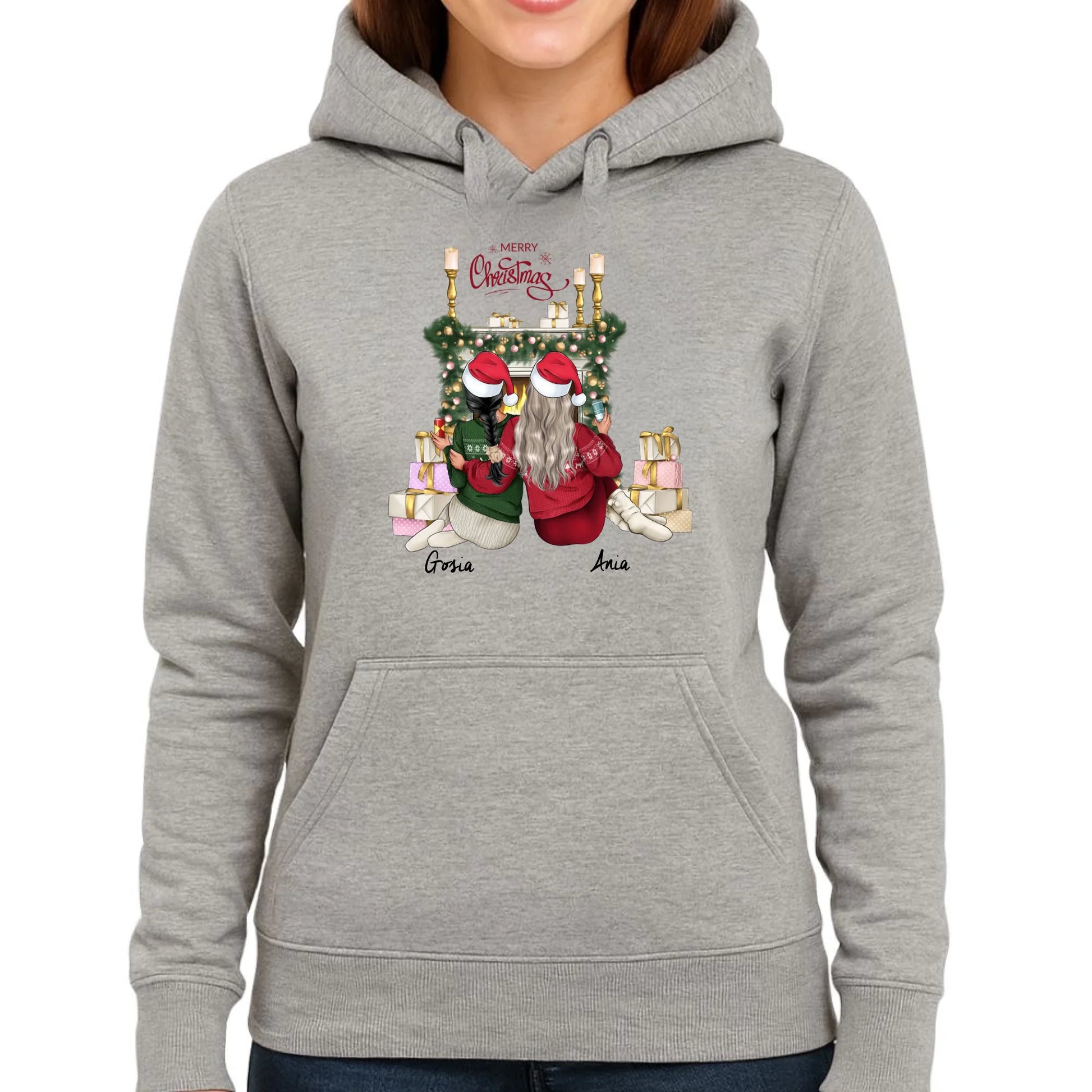 Bluza damska z kapturem świąteczna - prezent dla przyjaciółki - personalizowane postacie 2-4 osoby PR04 - StoryCups.pl