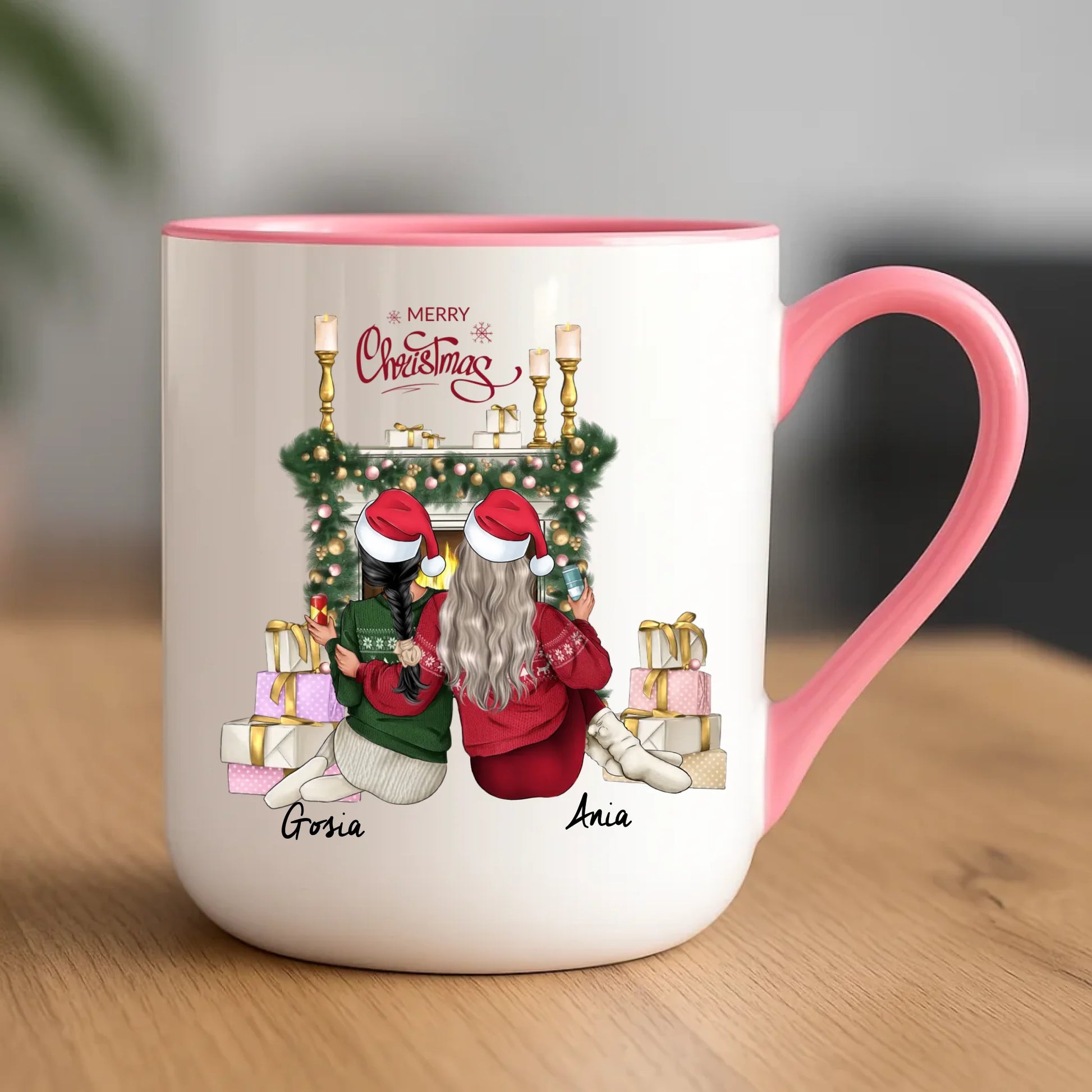 Kubek elegant świąteczny - prezent dla przyjaciółki - personalizowane postacie 2-4 osoby PR04 - StoryCups.pl