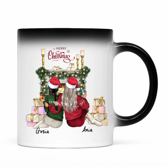 Kubek magiczny świąteczny - prezent dla przyjaciółki - personalizowane postacie 2-4 osoby PR04 - StoryCups.pl