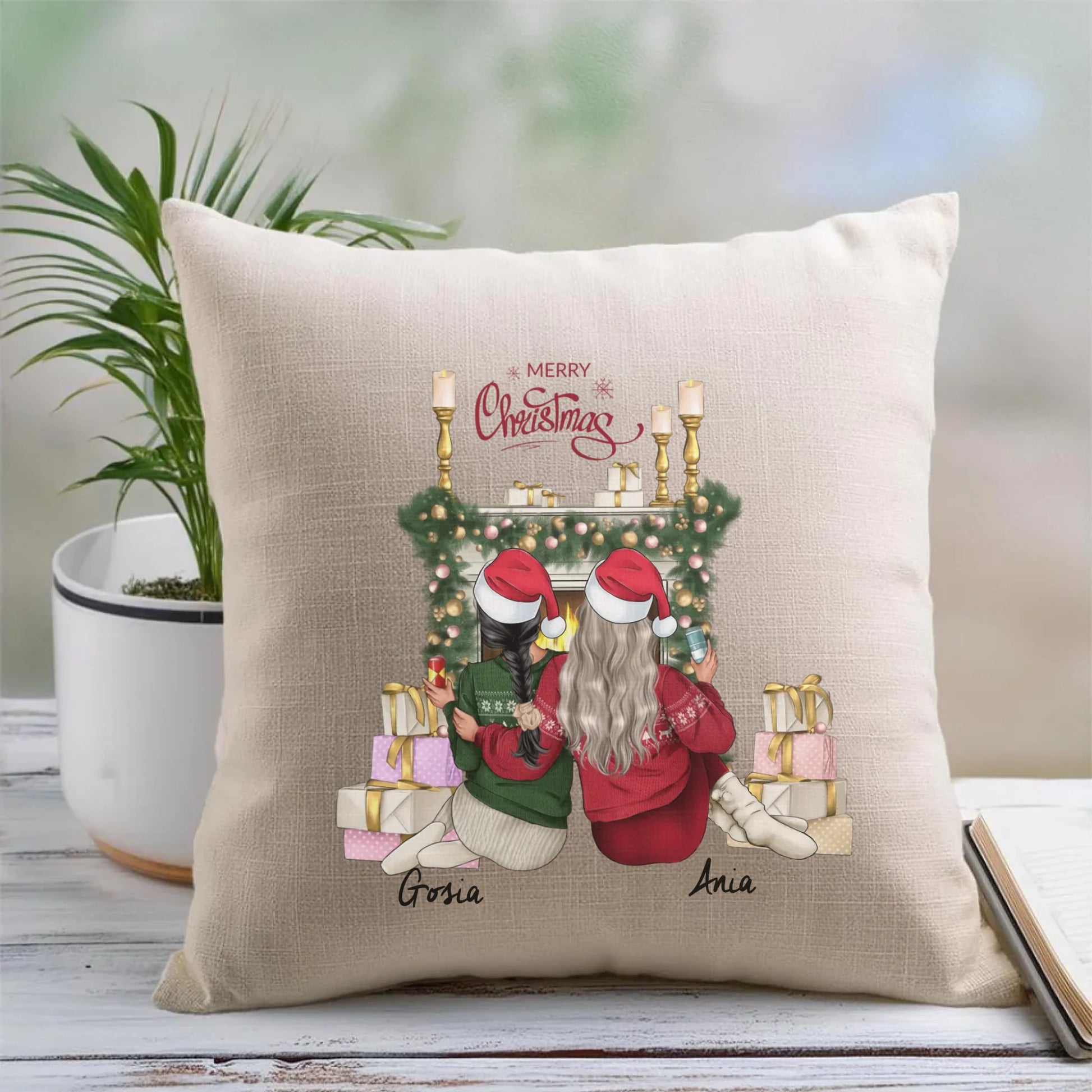 Poduszka świąteczna - prezent dla przyjaciółki - personalizowane postacie 2-4 osoby PR04 - StoryCups.pl