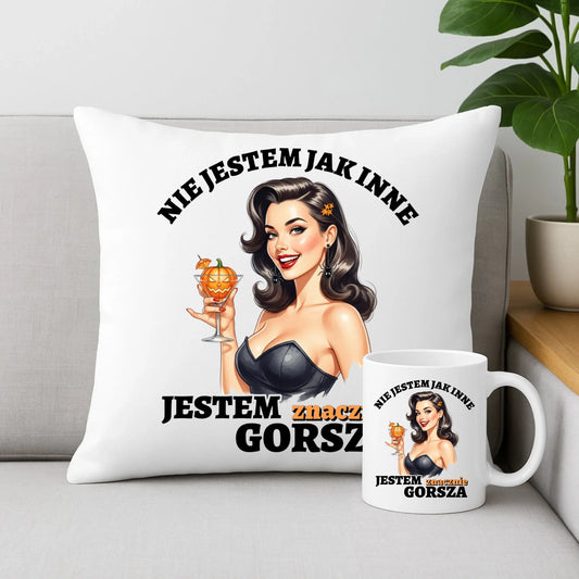 Zestaw poduszka i kubek halloweenowy - Nie jestem jak inne HL24